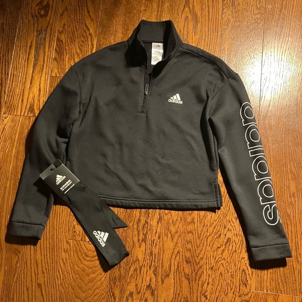 Adidas Black Quarter-Zip Pullover with Headband